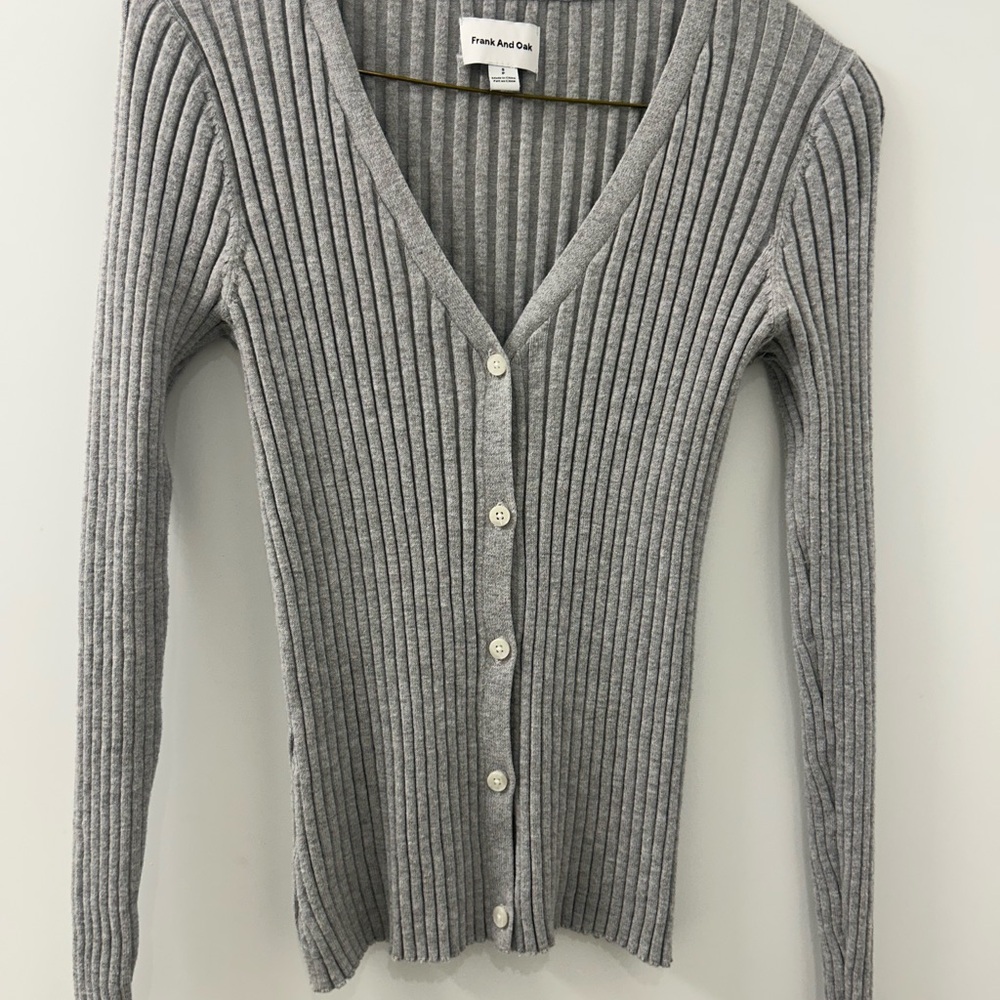 OAK + FORT Gray Ribbed Cardigan